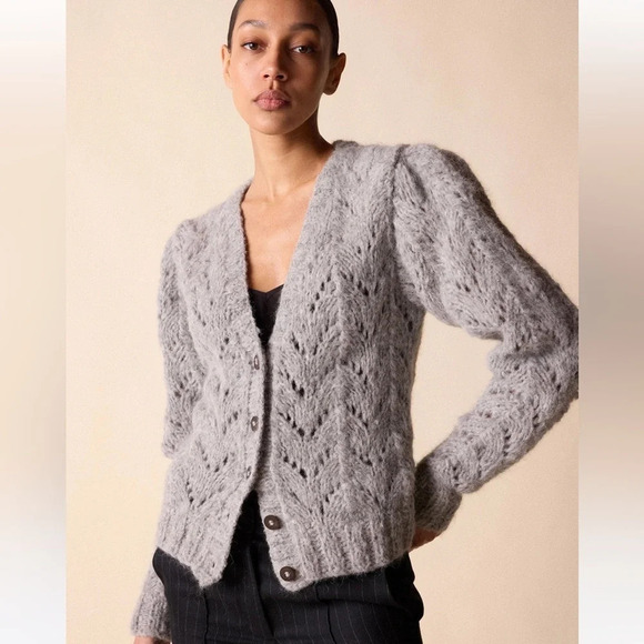 St. Roche Maeve Cardigan Light Heather Grey NWT Regencycore Bridgerton French - Picture 2 of 4